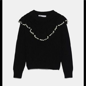 Zara ruffled sweater with faux pearls 🥰⭐️